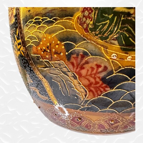 Vintage Satsuma Vase Hand-Painted Chinese Porcelain Egg 6” Tall Traditional - Picture 7 of 11